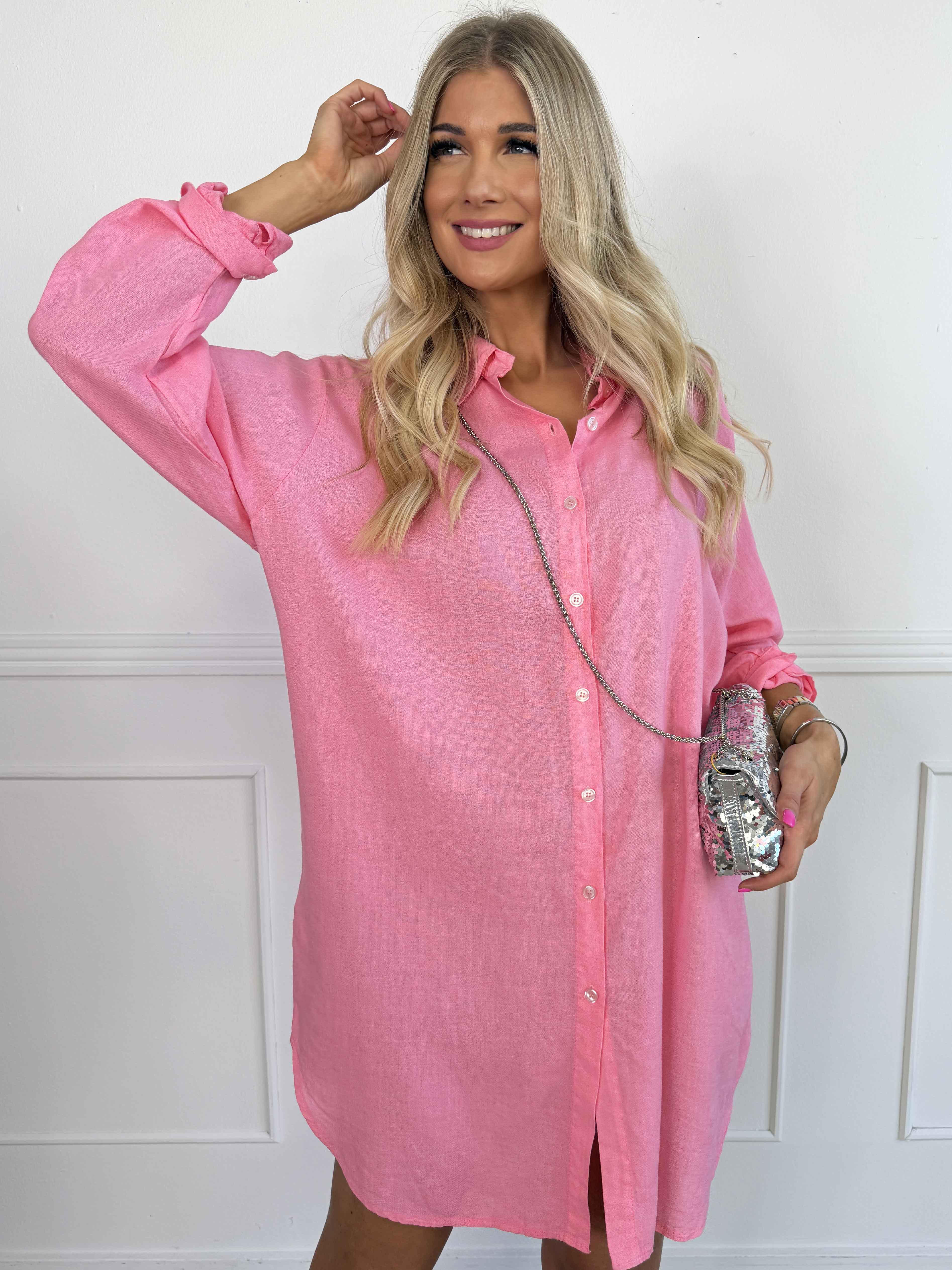 Clara Dress - Ensfarvet skjortekjole i viskose og hør